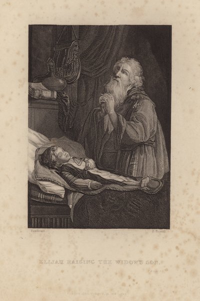 Elia wekt de zoon van de weduwe op door Rembrandt van Rijn