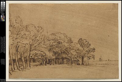 Boerderij onder bomen door Rembrandt van Rijn