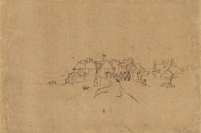 Figuren op de Anthoniesdijk die Houtewael binnenkomen [verso] door Rembrandt van Rijn
