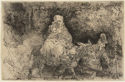Vlucht naar Egypte: de Heilige Familie steekt een beekje over door Rembrandt van Rijn