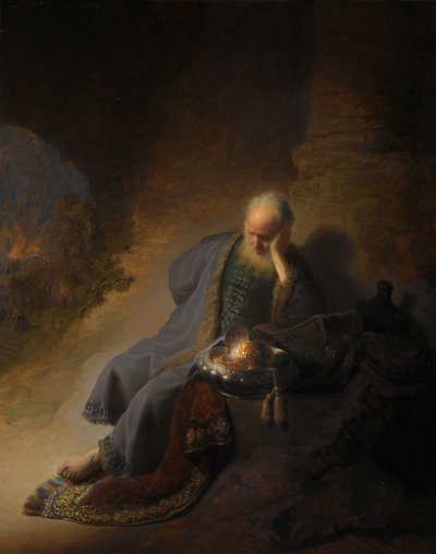 Jeremia treurt om de verwoesting van Jeruzalem door Rembrandt van Rijn