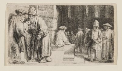 Joden in een synagoge door Rembrandt van Rijn