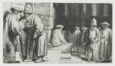 Joden in de synagoge door Rembrandt van Rijn