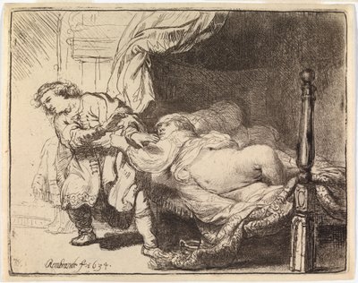Jozef en de vrouw van Potifar door Rembrandt van Rijn