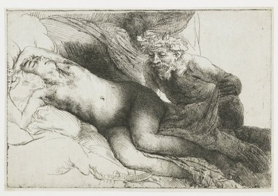 Jupiter en Antiope: de grotere plaat door Rembrandt van Rijn