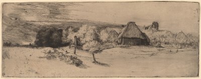 Landschap met Bomen, Boerderijen en een Toren door Rembrandt van Rijn