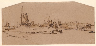 Landschap met windmolens aan een kanaal ten westen van Amsterdam door Rembrandt van Rijn