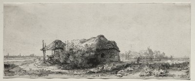 Landschap met een huisje en hooischuur: Oblong, 1641 door Rembrandt van Rijn