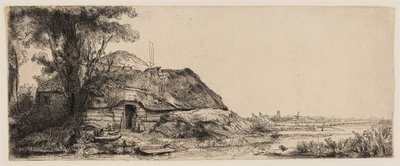 Landschap met een Huisje en een Grote Boom door Rembrandt van Rijn