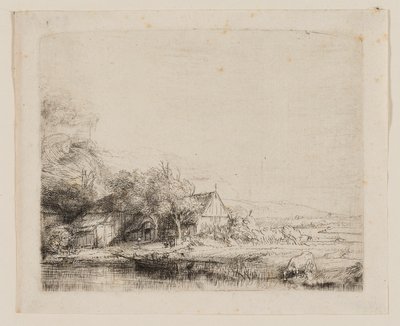 Landschap met een drinkende koe door Rembrandt van Rijn