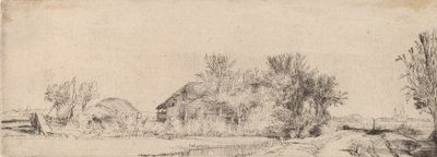 Landschap met een weg langs een kanaal door Rembrandt van Rijn
