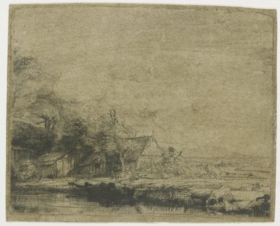 Landschap met een drinkende koe door Rembrandt van Rijn