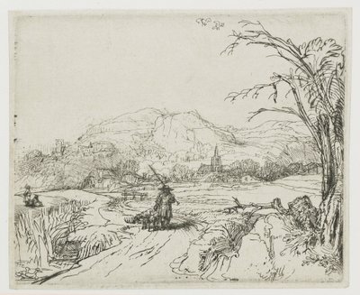 Landschap met schaapsherder en honden (‘Het jagertje’) door Rembrandt van Rijn