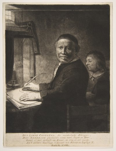Lieven Willemsz van Coppenol met zijn kleinzoon door Rembrandt van Rijn