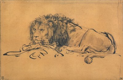 Rustende Leeuw, naar links gedraaid, ca 1650 door Rembrandt van Rijn