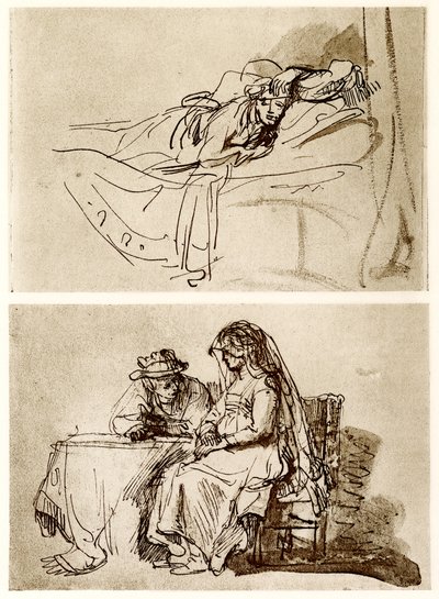 Liggende vrouw, het gesprek door Rembrandt van Rijn