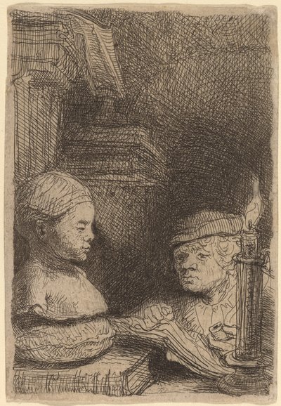 Man die Tekent van een Gipsafgietsel door Rembrandt van Rijn