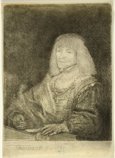 Man aan een Bureau met een Kruis en Ketting door Rembrandt van Rijn