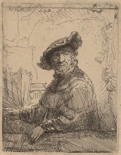 Man in een prieel, 1642 door Rembrandt van Rijn
