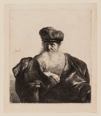 Oude Man met Baard, Bontmuts en Fluwelen Mantel door Rembrandt van Rijn