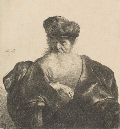 Oude Man met Baard, Bontmuts en Fluwelen Mantel door Rembrandt van Rijn
