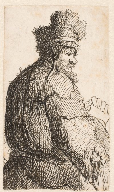 Oude man, van achteren gezien: profiel naar rechts: halffiguur door Rembrandt van Rijn