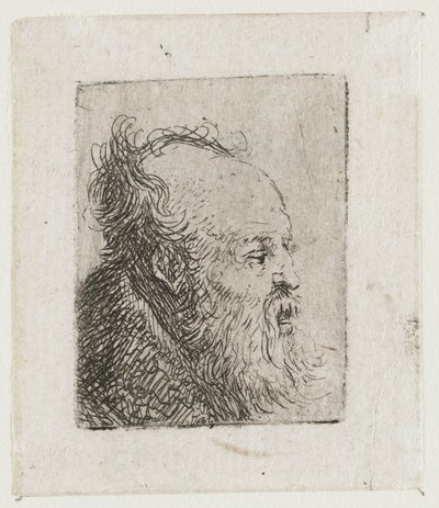 Oude bebaarde man, de mond halfopen door Rembrandt van Rijn