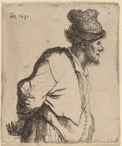 Boer met zijn handen achter zijn rug door Rembrandt van Rijn