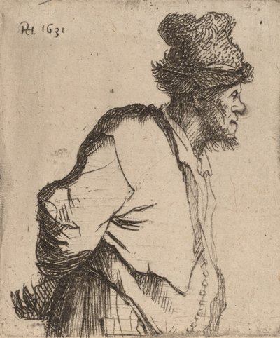 Boer met zijn handen achter zijn rug door Rembrandt van Rijn