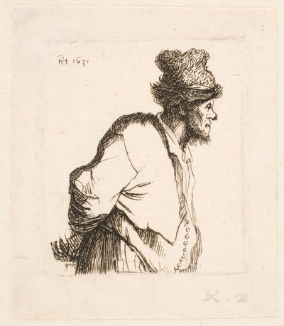 Boer met zijn handen achter zijn rug door Rembrandt van Rijn