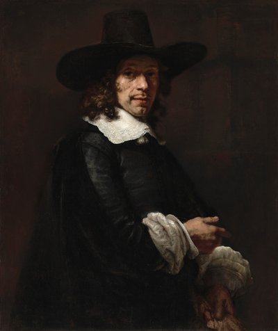 Portret van een heer met een hoge hoed en handschoenen, ca. 1656-1658 door Rembrandt van Rijn