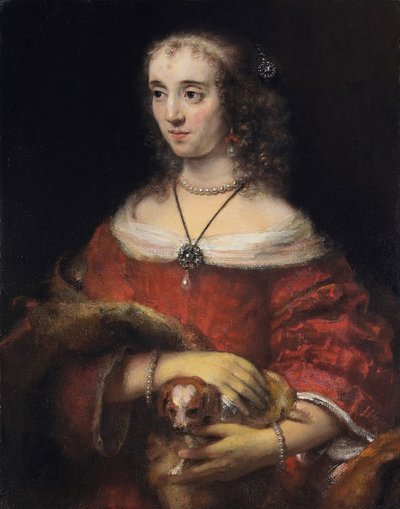 Portret van een dame met een schoothondje, ca 1665 door Rembrandt van Rijn