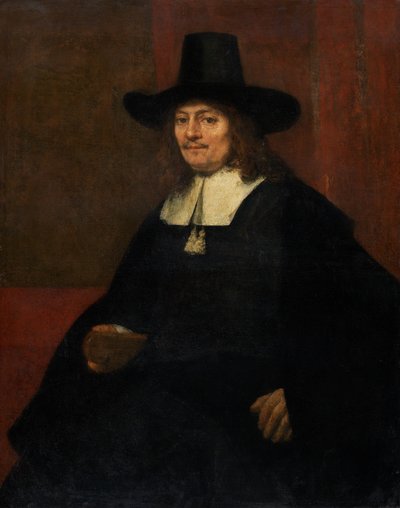 Portret van een man met een hoge hoed door Rembrandt van Rijn