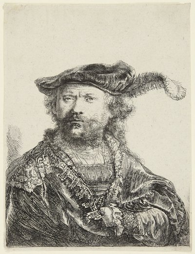 Rembrandt in Velvet Cap door Rembrandt van Rijn
