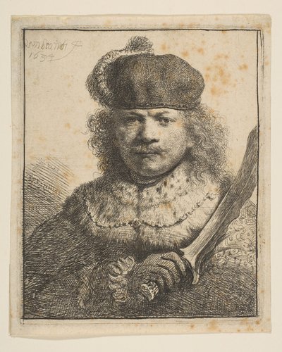 Rembrandt met geheven sabel, 1634 door Rembrandt van Rijn