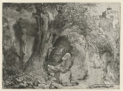 Sint Franciscus onder een boom, biddend door Rembrandt van Rijn