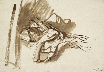 Saskia slapend in Bed door Rembrandt van Rijn