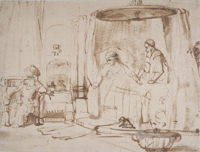 Scène uit het verhaal van Antiochus en Stratonice door Rembrandt van Rijn