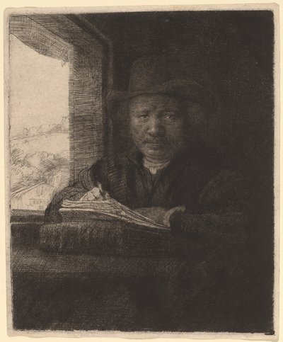 Zelfportret Tekenen bij een Raam door Rembrandt van Rijn