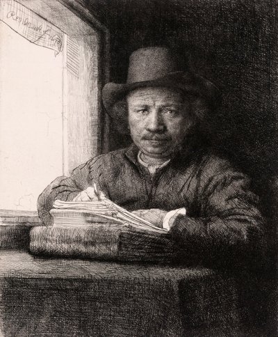 Zelfportret Tekening bij een Raam door Rembrandt van Rijn door Rembrandt van Rijn