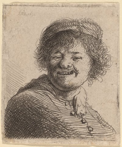 Zelfportret met een Pet: Lachend door Rembrandt van Rijn