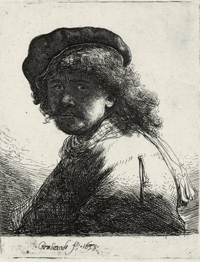 Zelfportret met een Muts en Sjaal met Donker Gezicht, 1633 door Rembrandt van Rijn