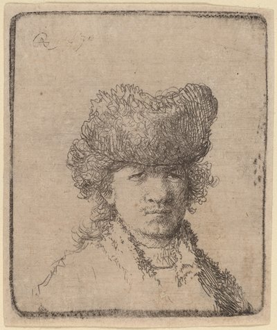 Zelfportret met bontmuts door Rembrandt van Rijn