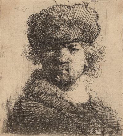 Zelfportret met een zware bontmuts door Rembrandt van Rijn