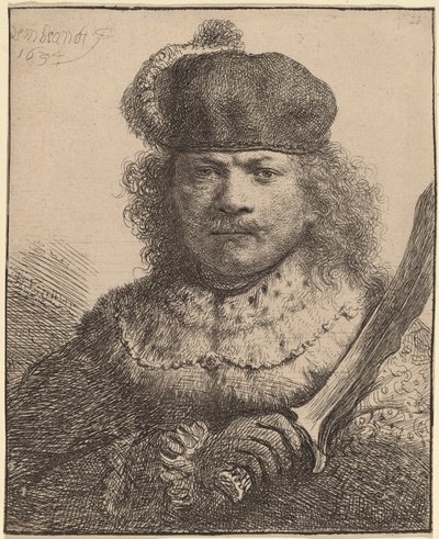 Zelfportret met Opgeheven Sabel door Rembrandt van Rijn