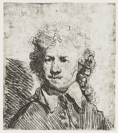 Zelfportret, blootshoofds (detail) door Rembrandt van Rijn