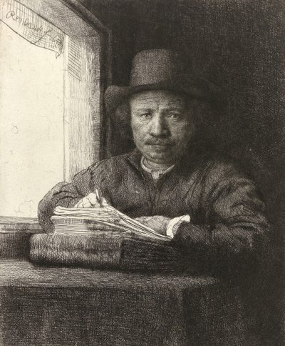 Zelfportret ets bij een raam, 1648 door Rembrandt van Rijn