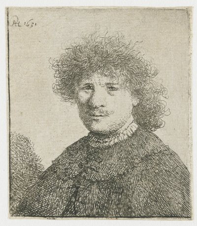 Zelfportret in een mantel met vallende kraag: buste door Rembrandt van Rijn