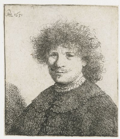 Zelfportret in een mantel met vallende kraag: buste door Rembrandt van Rijn
