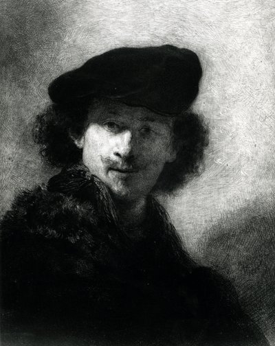 Zelfportret met een Fluwelen Baret door Rembrandt van Rijn